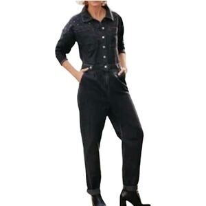 Savannah Miller Next denim studded utility jumpsuit coverall 10 medium P 7060